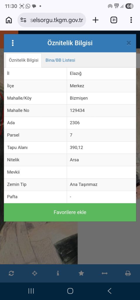 ELAZIĞ BİLGEM KOLEJİ ÜSTÜ SATILIK ARSA